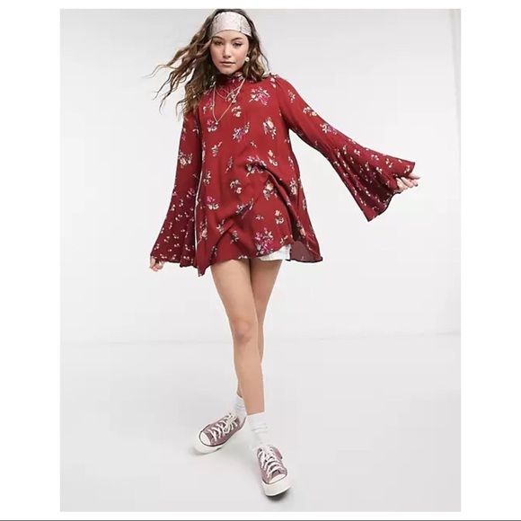 FREE PEOPLE BOHO FLOWY MINI TUNIC DRESS BOHEMIAN PRINT A2C - Picture 14 of 16